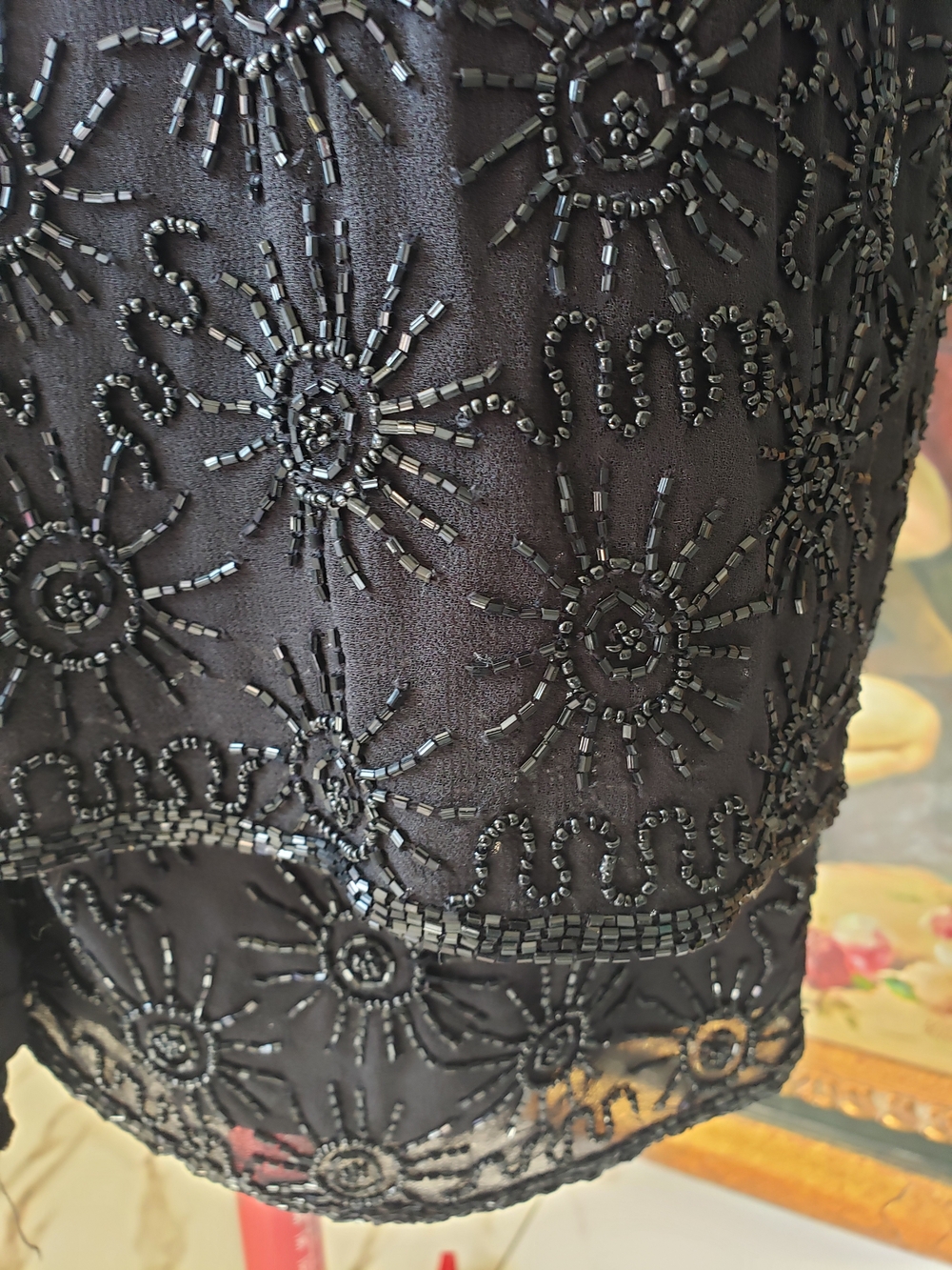 J Kara 2 Piece Black Beaded Sheer Overlay Long Sleeve Dress - Picture 4 of 5